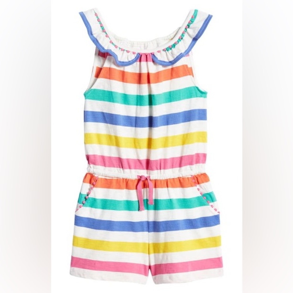 Mini Boden Girl Striped Charlie Pom Jersey Romper - Size 9/10